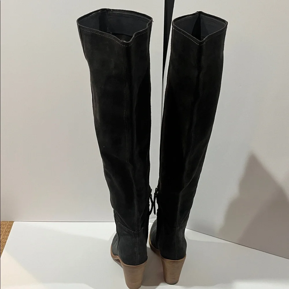 Dark Gray Suede Knee-High Boots - Picture 7 of 14